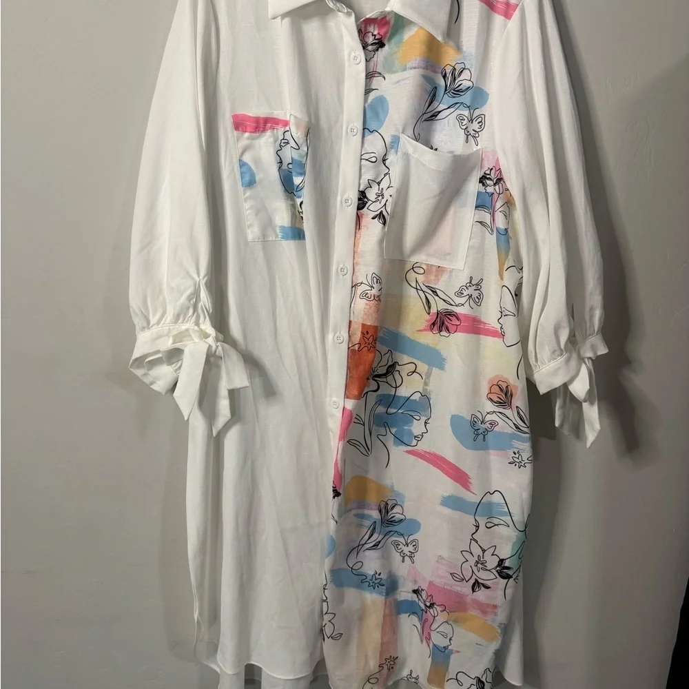 Shein - White Floral Tunic Shirt - Picture 2 of 8